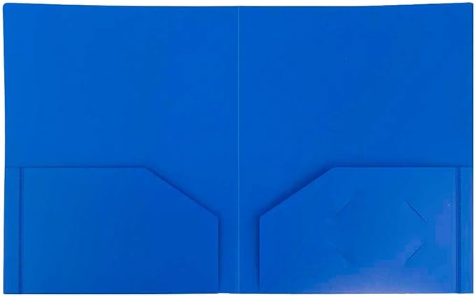 JAM PAPER Heavy Duty Plastic 2 Pocket Extra Tough School Folders - Blue - Bulk 48/Pack