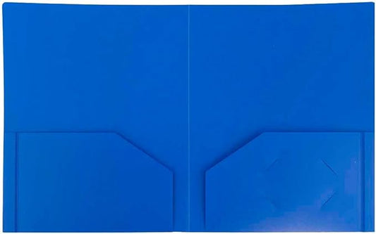 JAM PAPER Heavy Duty Plastic 2 Pocket Extra Tough School Folders - Blue - Bulk 48/Pack