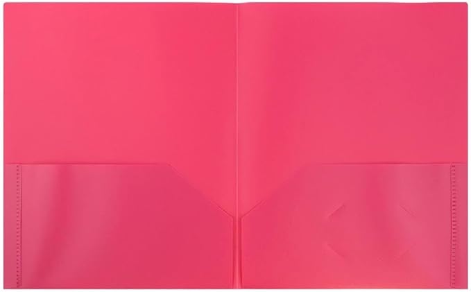 JAM PAPER Plastic 2 Pocket POP Folders - Durable School Folders - Fuchsia Hot Pink - Bulk 48/Pack