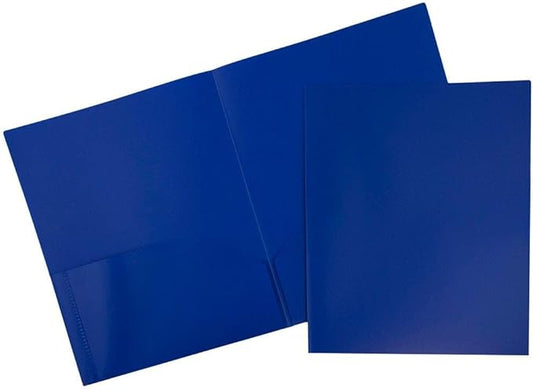 JAM PAPER Plastic 2 Pocket POP Folders - Durable School Folders - Blue - Bulk 144/Box