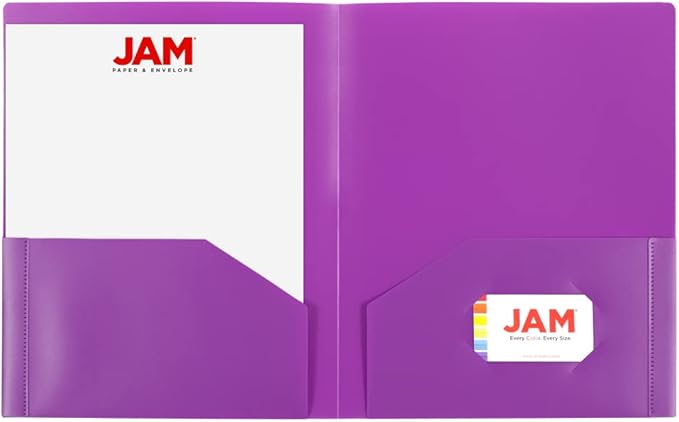 JAM PAPER Heavy Duty Plastic 2 Pocket Extra Tough School Folders - Purple - 6/Pack