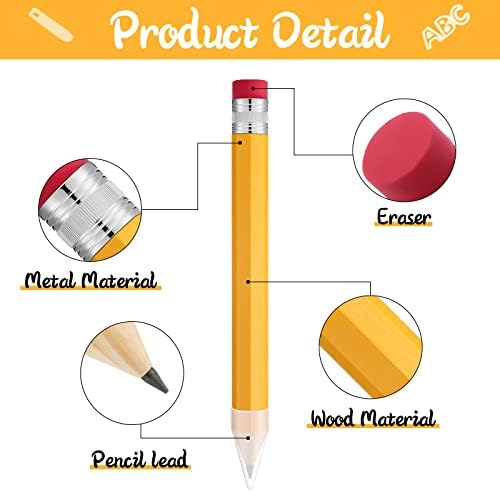 Leinuosen 12 Pcs Wooden Jumbo Pencils for Prop Gift Decor 14 Inch Giant Big Large Funny Novelty Comically Yellow Pencil with Eraser for School Office Party Favors