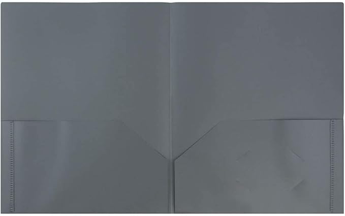 JAM PAPER Plastic 2 Pocket POP Folders - Durable School Folders - Grey - 6/Pack