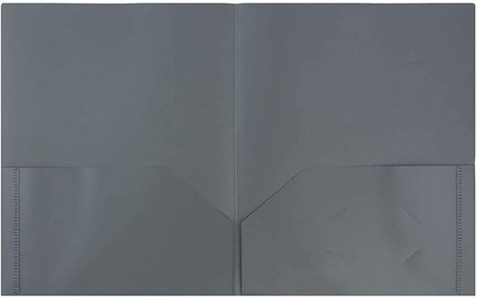 JAM PAPER Plastic 2 Pocket POP Folders - Durable School Folders - Grey - 6/Pack