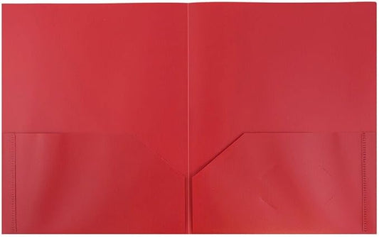 JAM PAPER Plastic 2 Pocket POP Folders - Durable School Folders - Red - Bulk 48/Pack