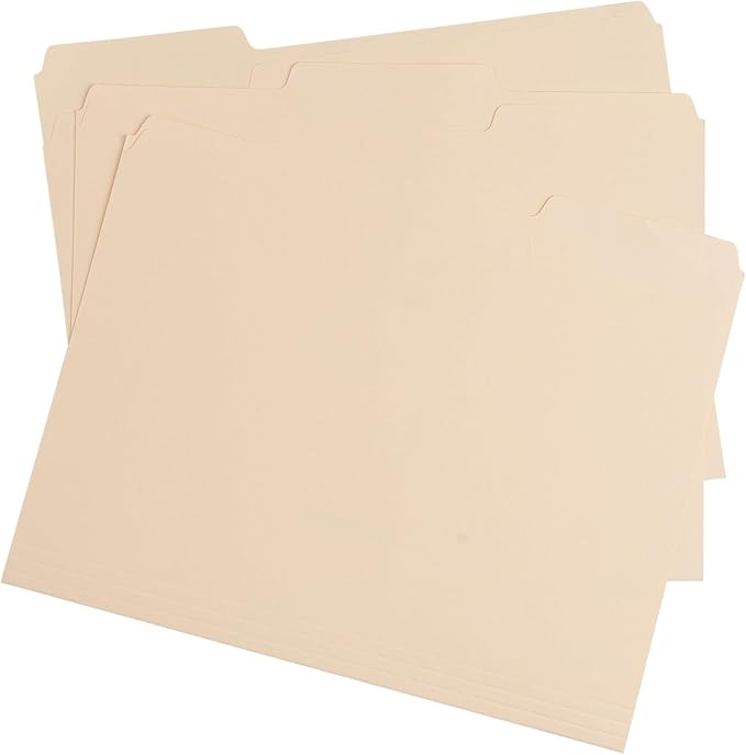 Manila File Folder, 1/3-Cut Tab, Letter Size, Manila Folders with Tab, 250 per Box