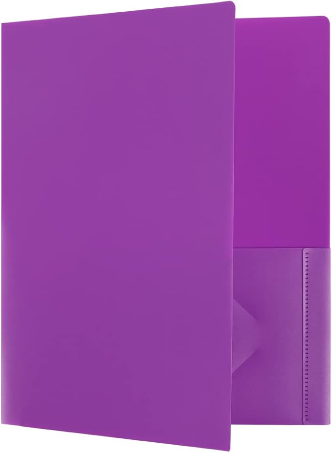 JAM PAPER Heavy Duty Plastic 2 Pocket Extra Tough School Folders - Purple - 6/Pack