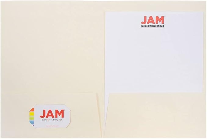 JAM PAPER Two Pocket Textured Linen Presentation Folders - Letter Size Business Folder - Ivory - 6/Pack
