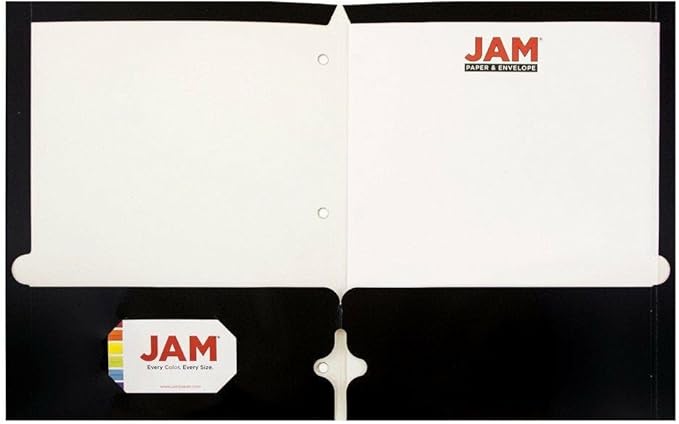 JAM PAPER Laminated Two Pocket Glossy 3 Hole Punch School Folders - Black - 3/Pack
