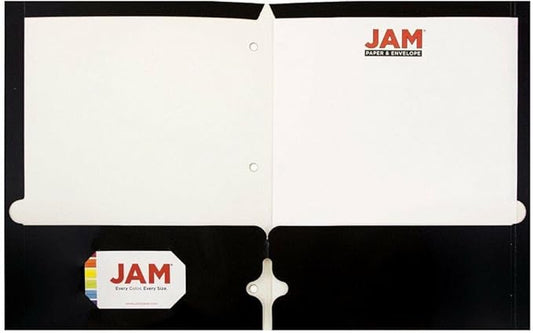 JAM PAPER Laminated Two Pocket Glossy 3 Hole Punch School Folders - Black - 3/Pack