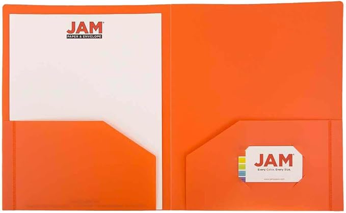 JAM PAPER Heavy Duty Plastic 2 Pocket Extra Tough School Folders - Orange - Bulk 48/Pack