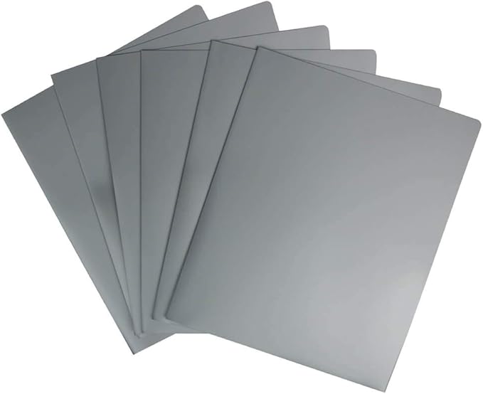 JAM PAPER Heavy Duty Plastic 2 Pocket Extra Tough School Folders - Silver - 6/Pack