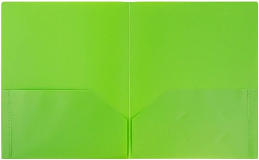 JAM PAPER Plastic 2 Pocket POP Folders - Durable School Folders - Lime Green - Bulk 144/Box