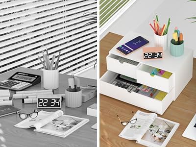 Wisuce Bamboo Desk Organizer - Mini Bamboo Desk Drawer Tabletop Cosmetic Storage Organization for Office or Home White