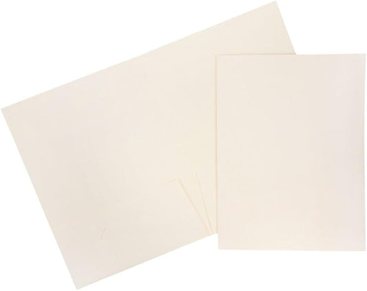 JAM PAPER Two Pocket Textured Linen Presentation Folders - Letter Size Business Folder - Ivory - Bulk 50/Box