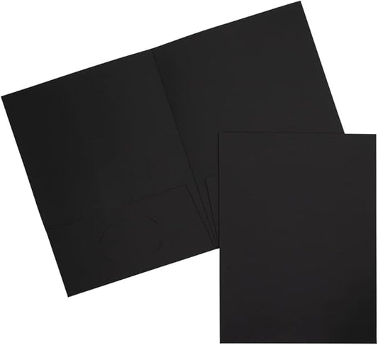 JAM PAPER Two Pocket Textured Linen Presentation Folders - Letter Size Business Folder - Black - Bulk 50/Box