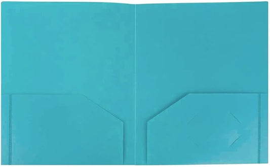JAM PAPER Heavy Duty Plastic 2 Pocket Extra Tough School Folders - Teal Blue - Bulk 48/Pack