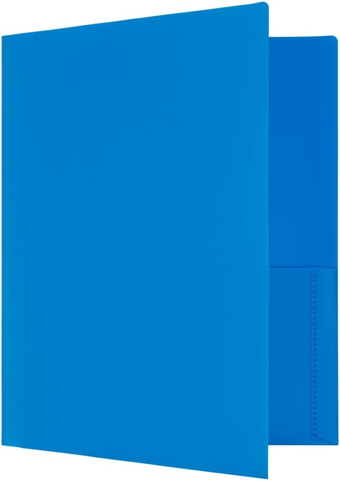 JAM PAPER Heavy Duty Plastic 2 Pocket Extra Tough School Folders - Assorted Primary Colors - Bulk 144 Folders/Box (24 Assorted Packs of 6)