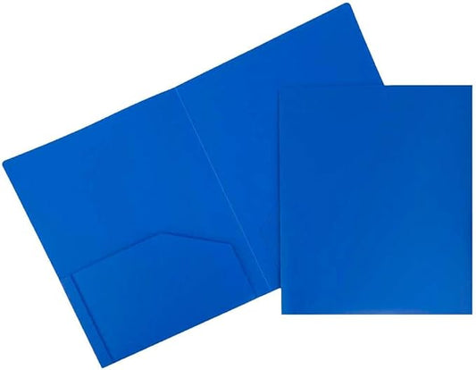 JAM PAPER Heavy Duty Plastic 2 Pocket Extra Tough School Folders - Blue - Bulk 144/Box