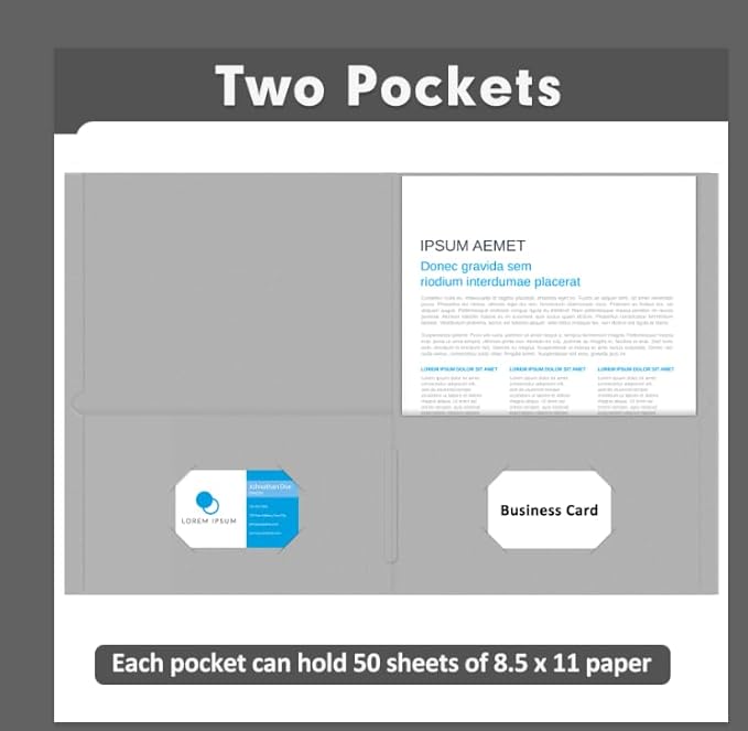 Two Pocket Folders, PANDRI 50 Pack 2 Pocket Folders, Letter Size Paper File Folder for School Office Home Business, Gray