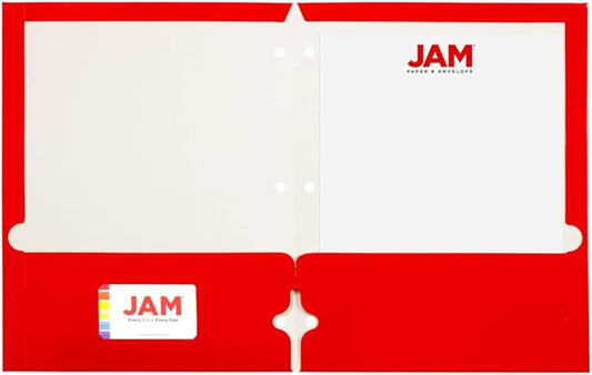 JAM PAPER Laminated Two Pocket Glossy 3 Hole Punch School Folders - Letter Size - High Gloss Red - 6/Pack