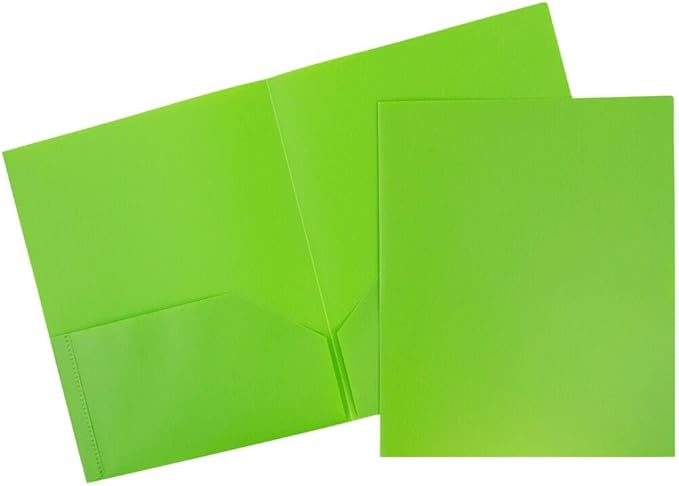 JAM PAPER Plastic 2 Pocket POP Folders - Durable School Folders - Lime Green - Bulk 144/Box