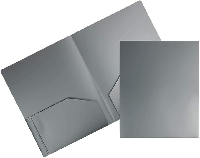 JAM PAPER Heavy Duty Plastic 2 Pocket Extra Tough School Folders - Silver - 6/Pack