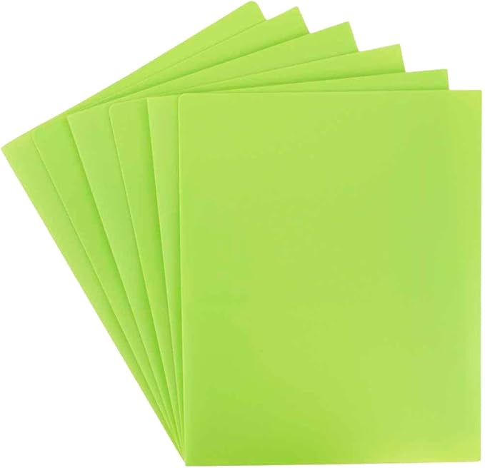 JAM PAPER Heavy Duty Plastic 2 Pocket Extra Tough School Folders - Lime Green - 6/Pack