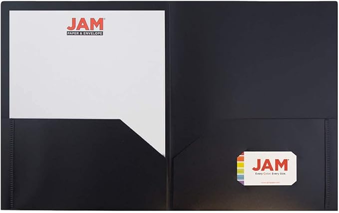 JAM PAPER Plastic 2 Pocket POP Folders - Durable School Folders - Black - 6/Pack