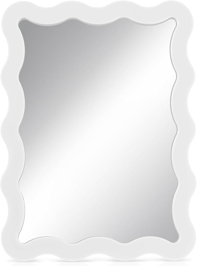 Leinuosen Scalloped Magnetic Locker Mirror 5''x7'' Small Real Glass Makeup Mirror with Magnetic Backing Cute Locker Decorations for Office Cabinet Lockers Accessories(White)