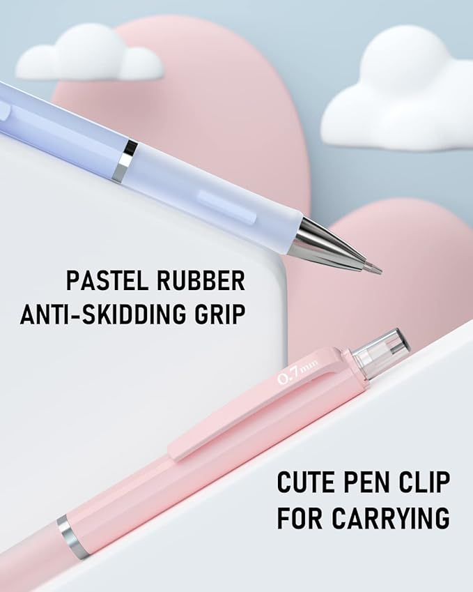 Nicpro 6PCS Pastel Mechanical Pencil Set with Case, 0.5 & 0.7 mm Cute Pencils with 12 tubes HB Lead Refills, 3 Erasers, Eraser Refills For School Supplies Student Writing, Drafting Drawing Sketching