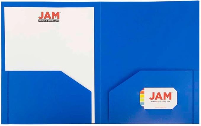 JAM PAPER Heavy Duty Plastic 2 Pocket Extra Tough School Folders - Blue - Bulk 48/Pack