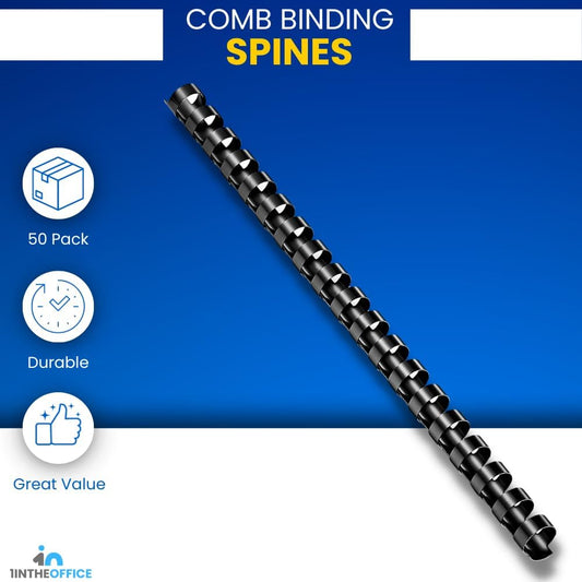 1InTheOffice Comb Binding Spines 8.5x11, Ring Plastic Binding Comb, Black Comb Spines, 1/2" Diameter (50/Pack)