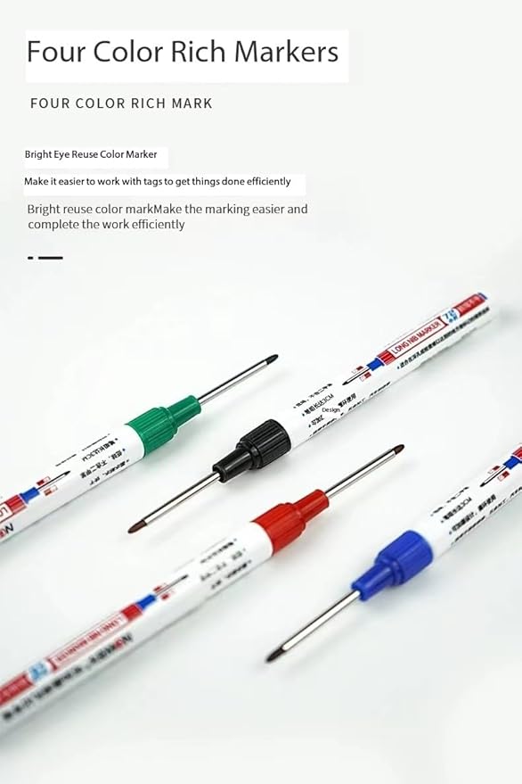 Long Head Deep Hole Marker, 20mm/30mm/45mm head deep hole marker 2025 Upgrade, Permanent, Quick-dry, Waterproof Long Nib, Colorful Carpenter Deep Reach Markers, 4 Color Set (32MM LONG HEAD)