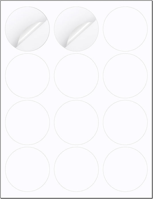 Methdic 2.5" Diameter High Visibility Printable Round Labels，Matte White，360 Customizable Blank Stickers