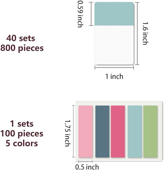 ELII 900 PCS 1 Inch Sticky Index Tabs Book Tabs,Writable and Repositionable File Tabs Flags Colored Page Markers Labels for Reading Notes, 41 Sets