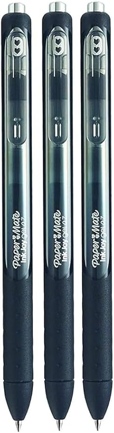 Paper Mate InkJoy Gel Pens, Black Ink, Medium Point (0.7mm), 3 Count, Bundle with Plastic Reusable Pouch