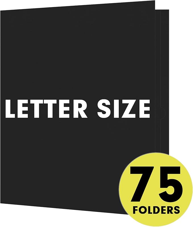 Two Pocket Folders, 75 Pack, Letter Size, Black