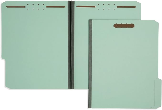 Blue Summit Pressboard File Folder, 1 Inch Expansion Pressboard Folders Letter Size, Pressboard Folders with Fasteners, Gray/Green – 25 Pack