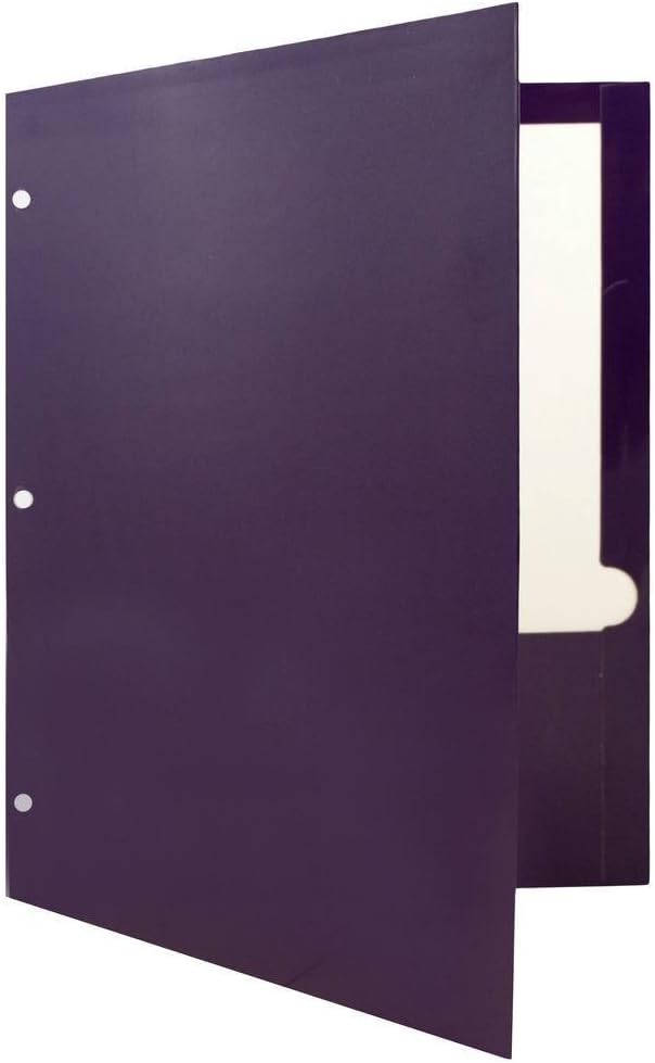 JAM PAPER Laminated Two Pocket Glossy 3 Hole Punch School Folders - Letter Size - High Gloss Purple - 6/Pack