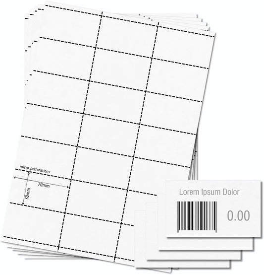 OfficeGear Shelf Edge Barcode Price Ticket Labels 21-up [55 Sheets - 1155 Pack] 38x70mm Custom Printable A4 120gsm Card Micro-Perforated Non-Adhesive Merchandise Tag Includes Design Template