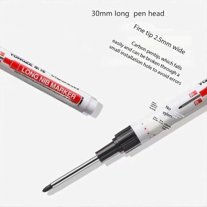 Long Head Deep Hole Marker, 20mm/30mm/45mm head deep hole marker 2025 Upgrade, Permanent, Quick-dry, Waterproof Long Nib, Colorful Carpenter Deep Reach Markers, 4 Color Set (30MM LONG HEAD)