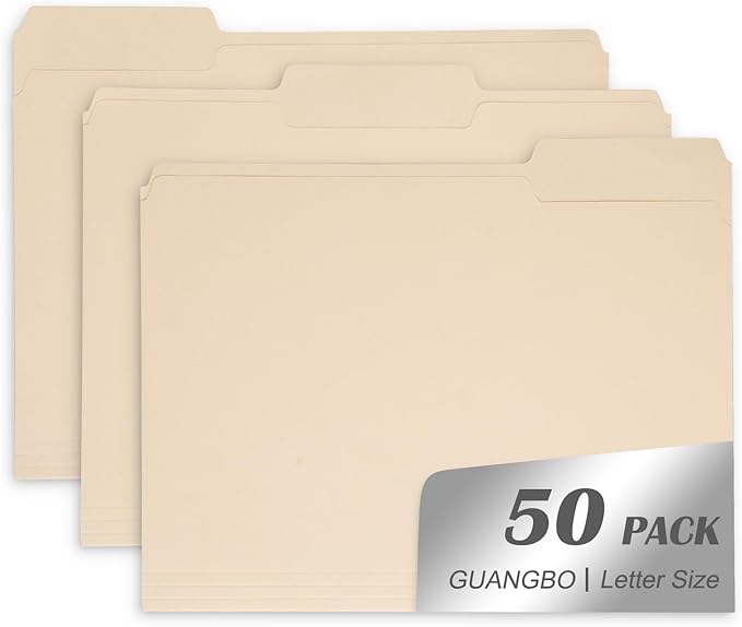 Manila File Folder, 1/3-Cut Tab, Letter Size, Manila Folders with Tab, 50 per Box