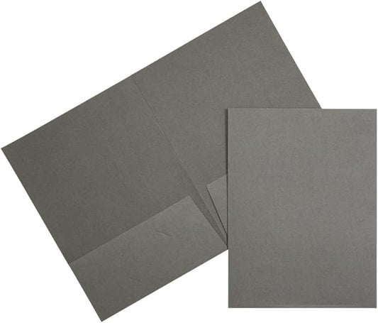 JAM PAPER Two Pocket Textured Linen Presentation Folders - Letter Size Business Folder - Gray - Bulk 25/Pack