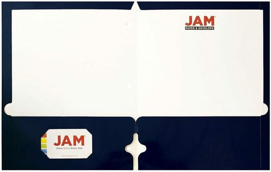 JAM PAPER Laminated Two Pocket Glossy 3 Hole Punch School Folders - Navy Blue - 3/Pack