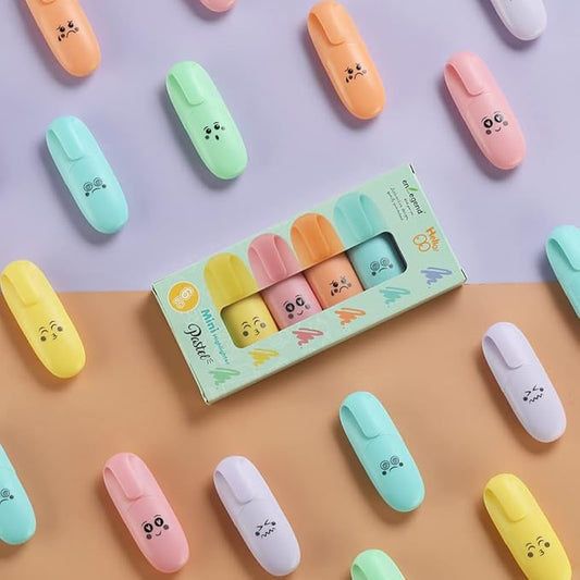 6 Piece Mini Highlighter Pen Kawaii Stuff Back to School Supplies Pastel Color Chisel Tip Cute Design Gift Highlighter Marker