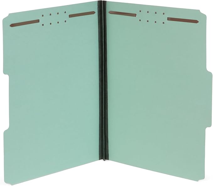 Blue Summit Pressboard File Folder, 1 Inch Expansion Pressboard Folders Letter Size, Pressboard Folders with Fasteners, Gray/Green – 25 Pack