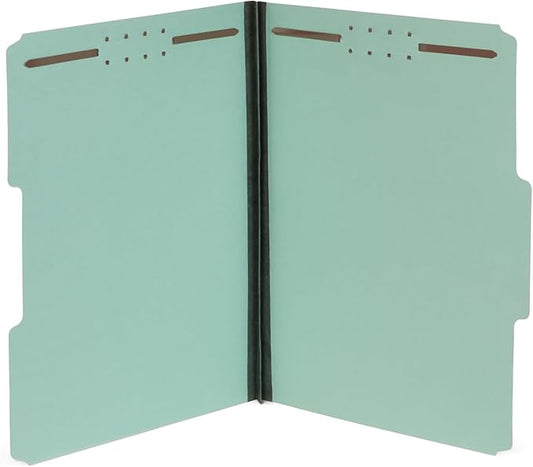 Blue Summit Pressboard File Folder, 1 Inch Expansion Pressboard Folders Letter Size, Pressboard Folders with Fasteners, Gray/Green – 25 Pack