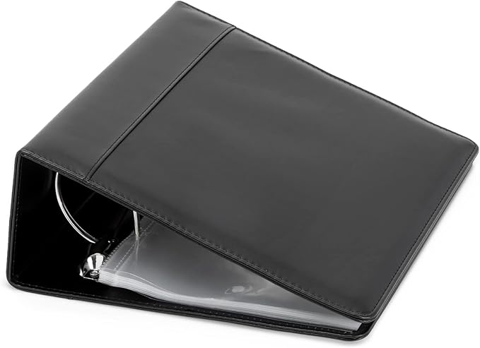 Playbill Binder - 10 x 9.5 in, 4-Inch Spine, 3-Ring, Black Leatherette Cover - Folder with 30 Plastic Sleeves - 2 Pockets Per Sleeve