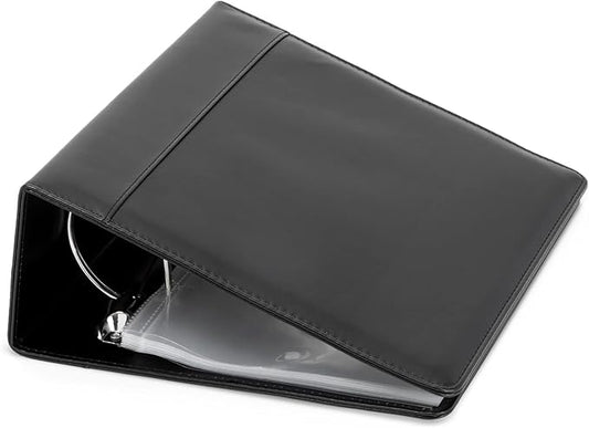 Playbill Binder - 10 x 9.5 in, 4-Inch Spine, 3-Ring, Black Leatherette Cover - Folder with 30 Plastic Sleeves - 2 Pockets Per Sleeve